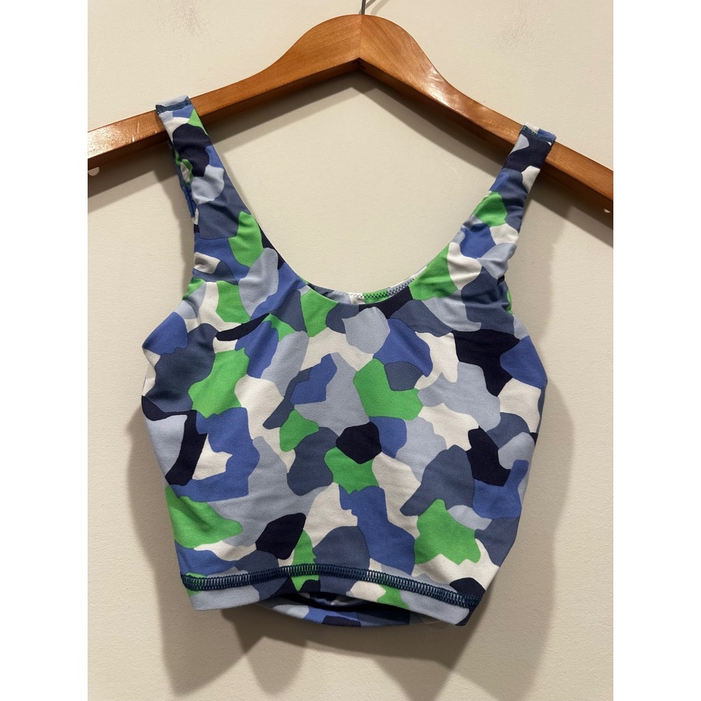 OFFLINE by Aerie Real Me Strappy Back Sports Bra Blue Green Camo XS